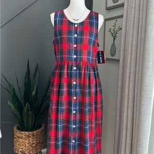 J.G. Hook Vintage Plaid Sleeveless Button-Down Dress Maxi
